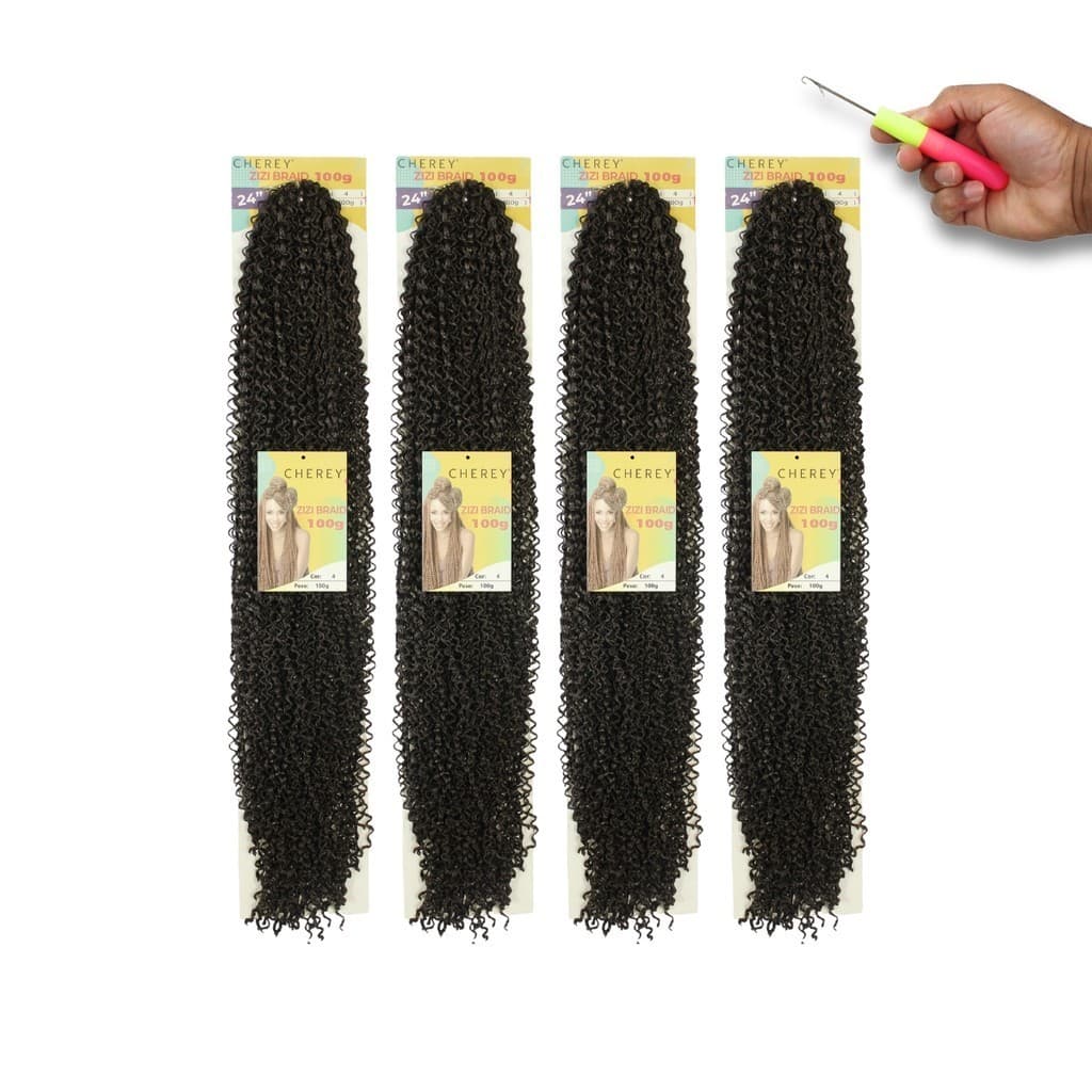 Kit 4 Miojinho Micro Zizi 400 gramas + Agulha Crochet Braids c/ Gancho Aplique de Cabelo