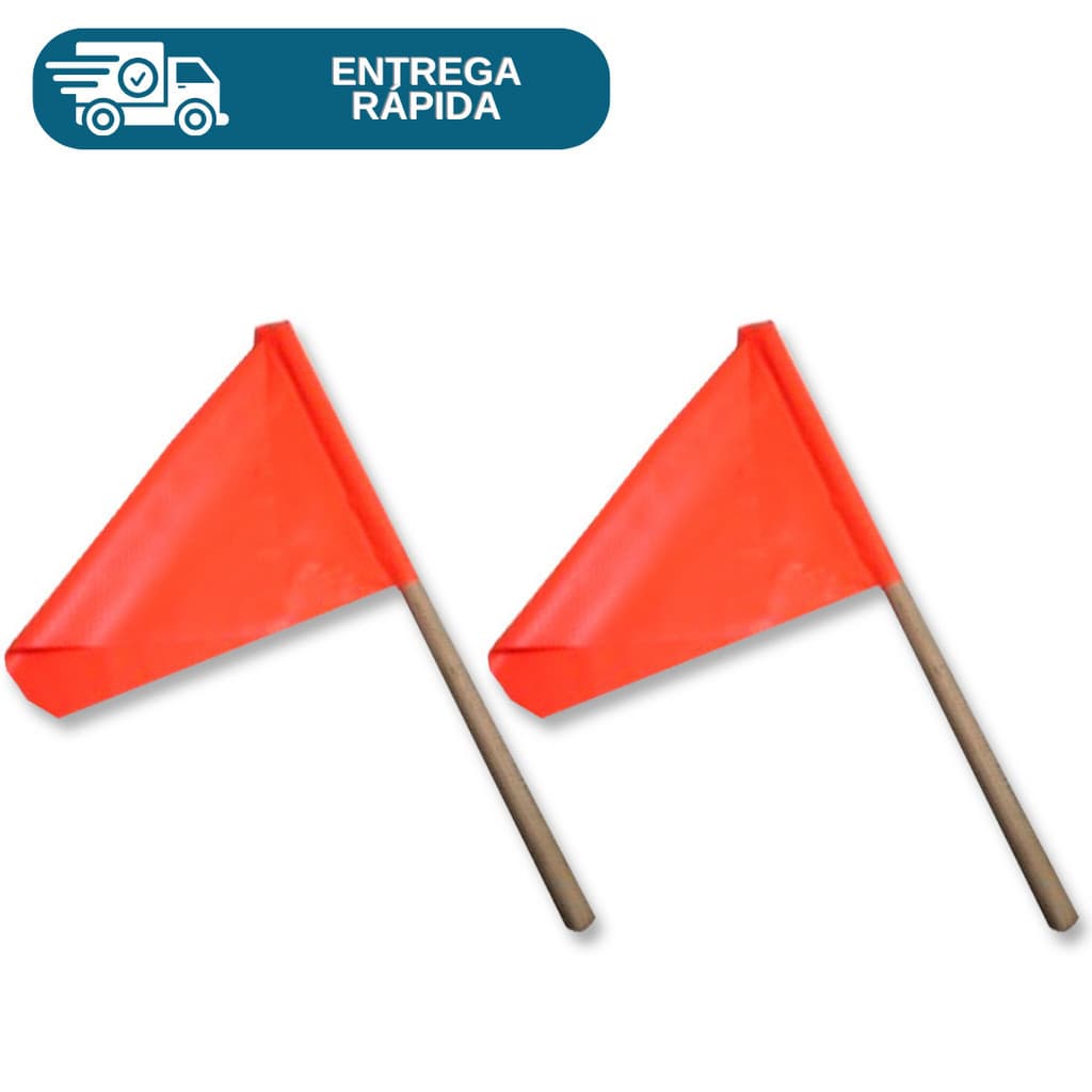 Kit 2 Bandeirola De Sinalização Laranja Com Cabo De Madeira Trânsito Rodovias Pistas