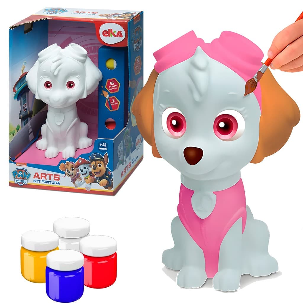 Boneco Skye Patrulha Canina Infantil Para Pintar e Colorir Com Tinta Guache Lavável - Elka
