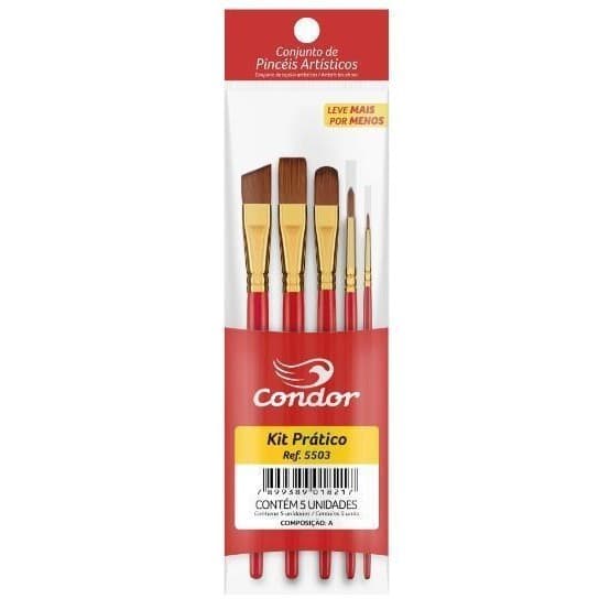 Pincel Prático Artístico Kit com 5 Tamanhos Condor 5503