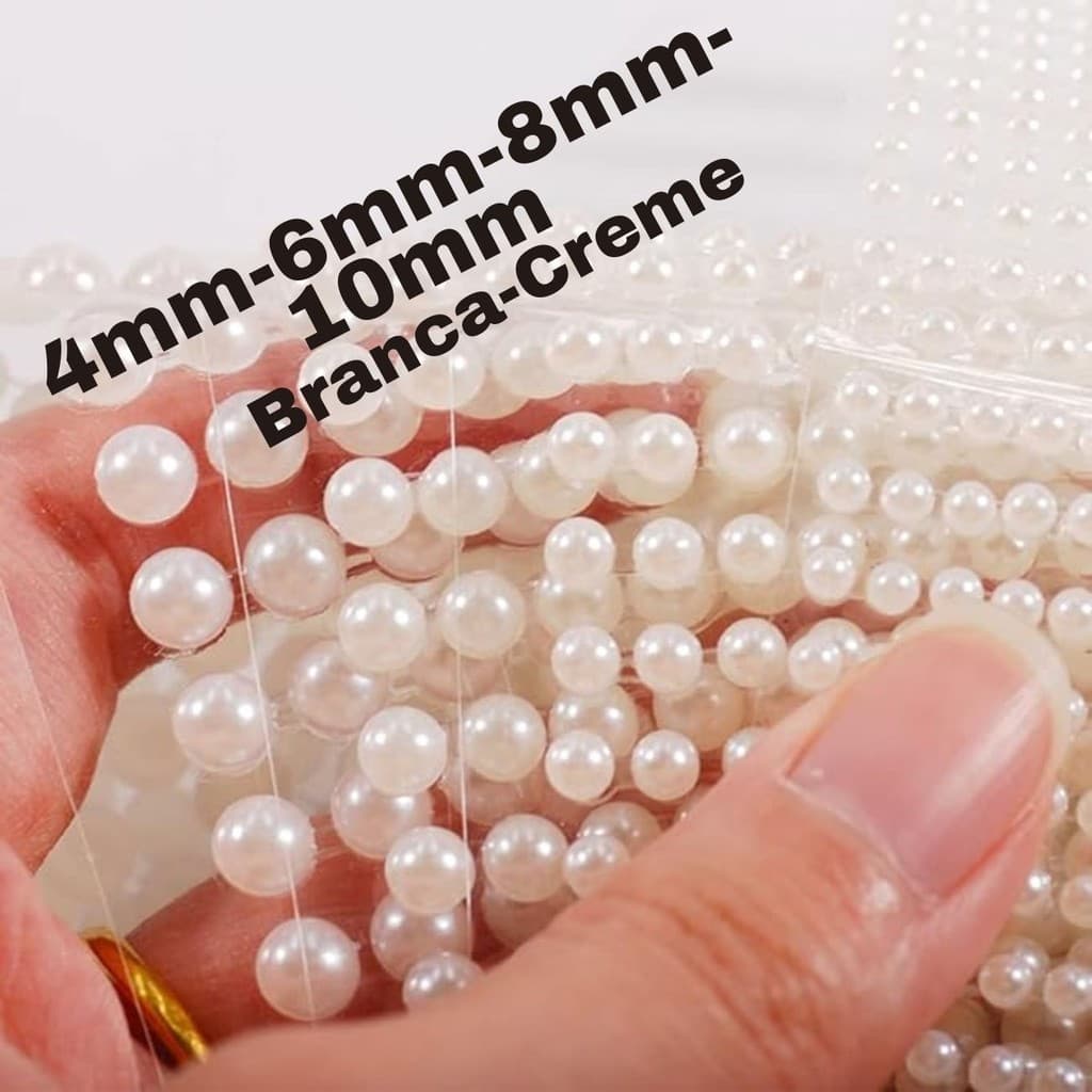 Meia Pérola Adesiva Autocolante/Cor Branca, Creme Tamanho 4mm-6mm-8mm-10mm, Cartela Adesiva Meia Pérola Artesanato