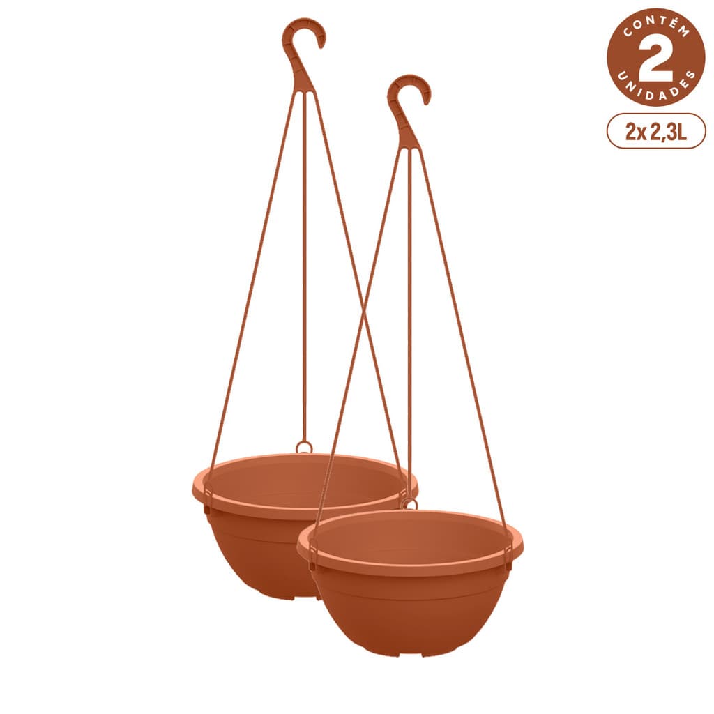 Kit 2 Vasos Cuia Suspensos 2,3L com Gancho Plástico Diversas Cores