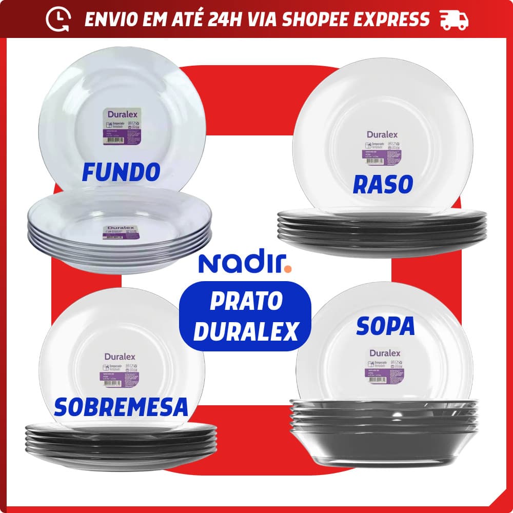 Jogo 6 Prato de Vidro Temperado Fundo Raso Sobremesa Sopa Duralex Astral Transparente Lava Louças Microondas