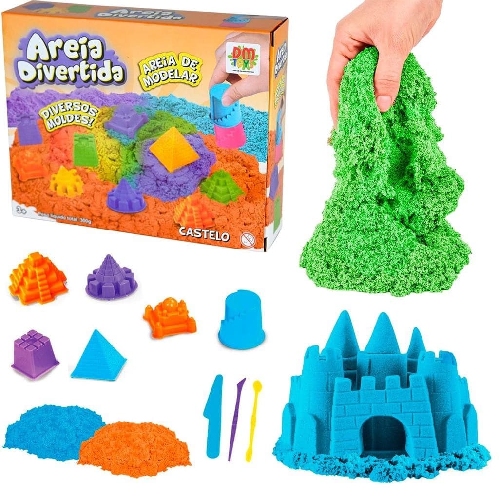 Areia Cinetica De Modelar Brinquedo Colorido Kit Castelo 300G Brinquedo Divertido Sensorial Para Criancas - Dm Toys