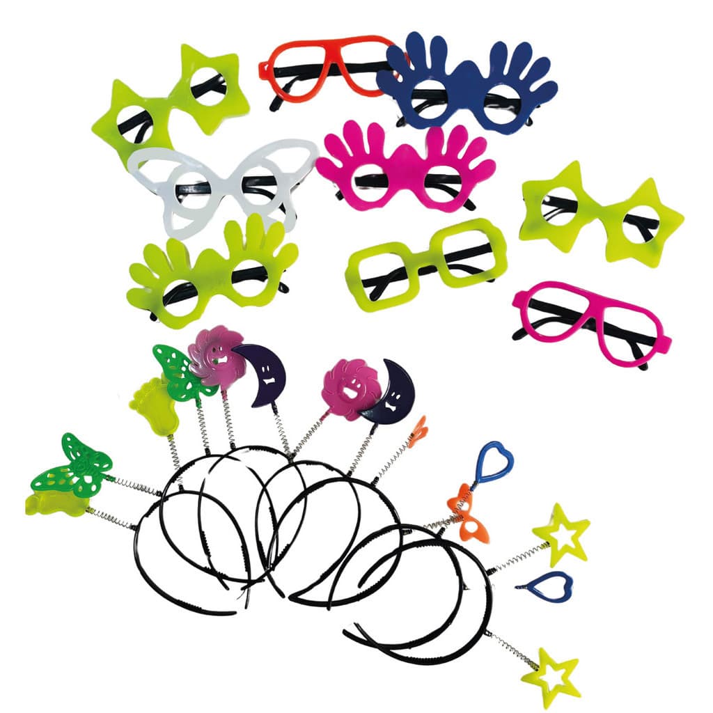 kit balada festa 20 pçs óculos & tiara, brilha na luz negra