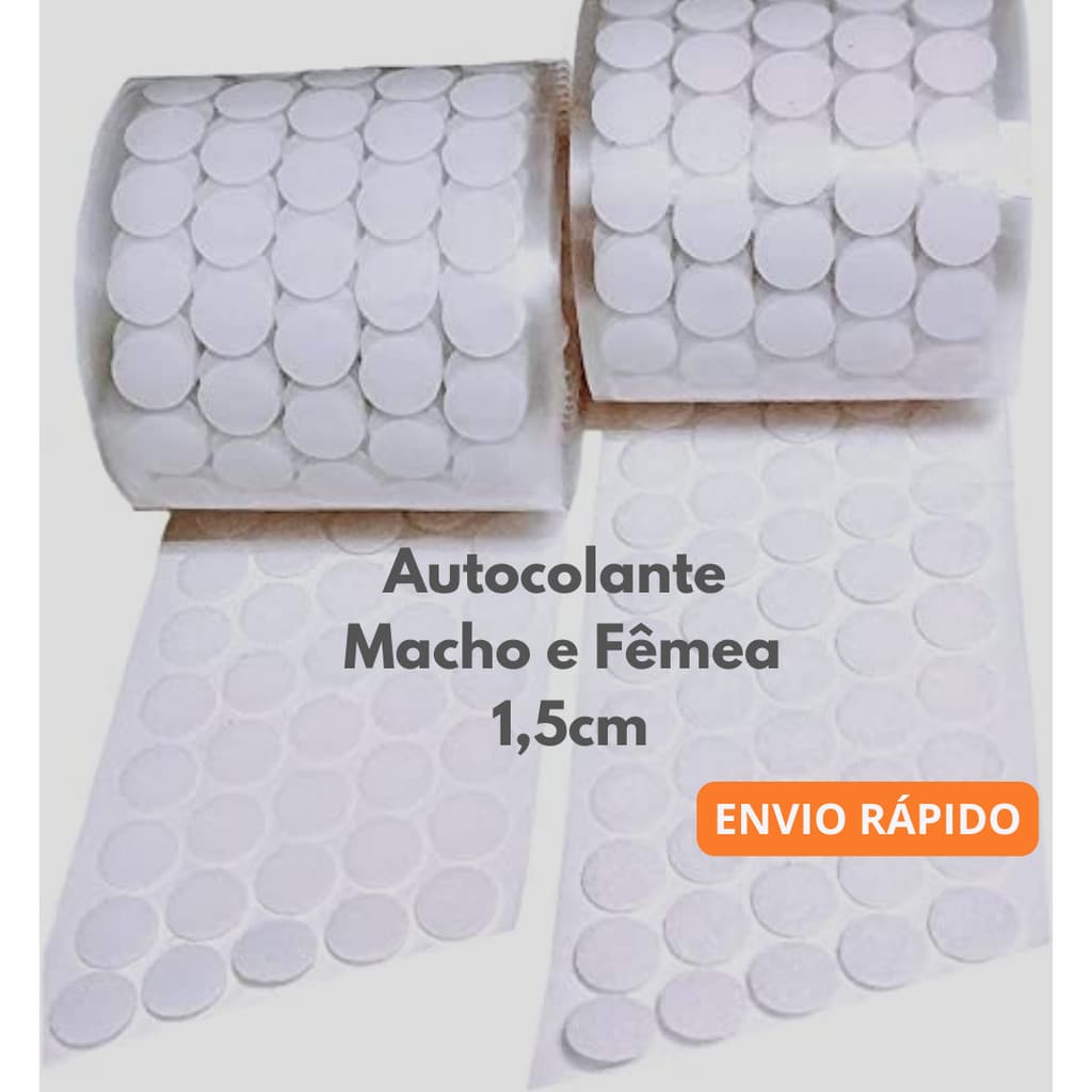 Fecho de Contato 1,5cm Adesivo Autocolante Duplo Macho e Fêmea Branco