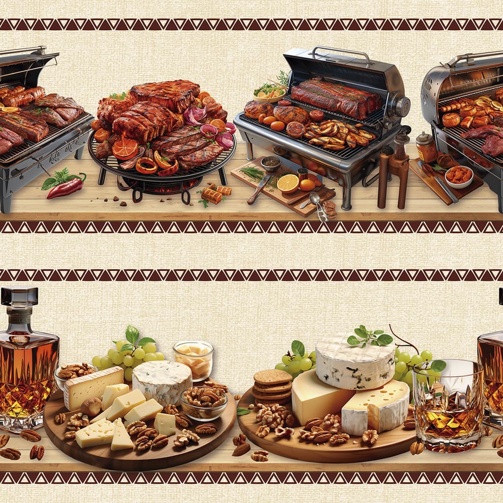 Tricoline Digital Barrado Churrasco e Petiscos, 50cm x 1,50m