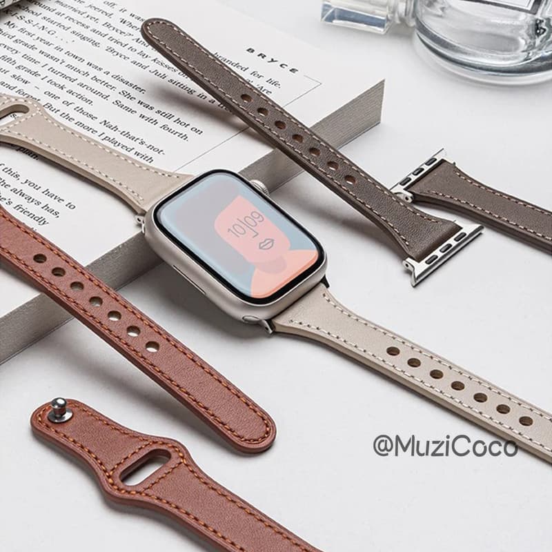 Pulseira Feminina Fina De Couro Para Smart Watch Band Ultra 49mm 41mm 45mm 44mm iwatch Série 9 8 7 SE 654321 42mm 40mm