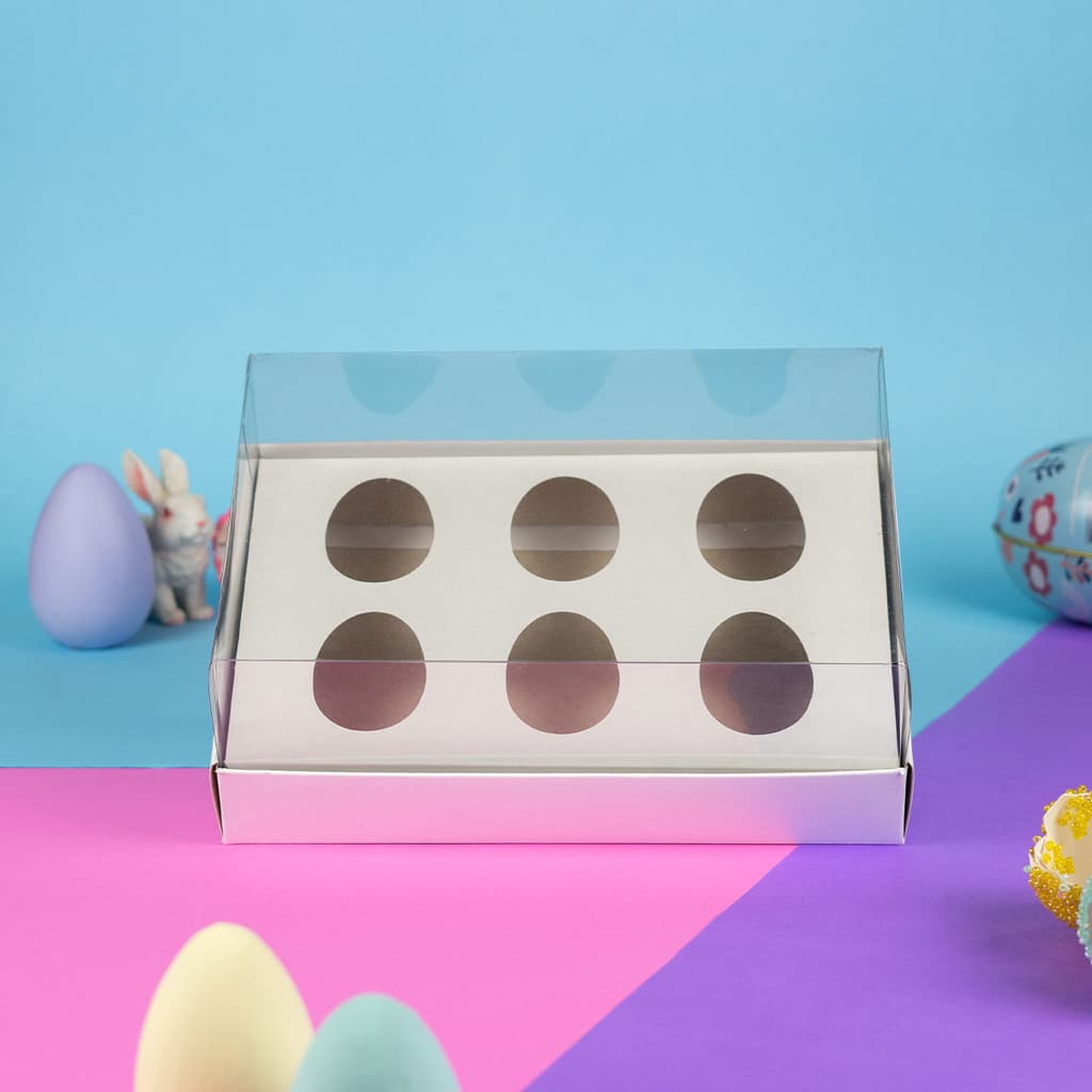 10 Caixas para 6 mini ovos de colher / Páscoa de 50g - Branco Duplex