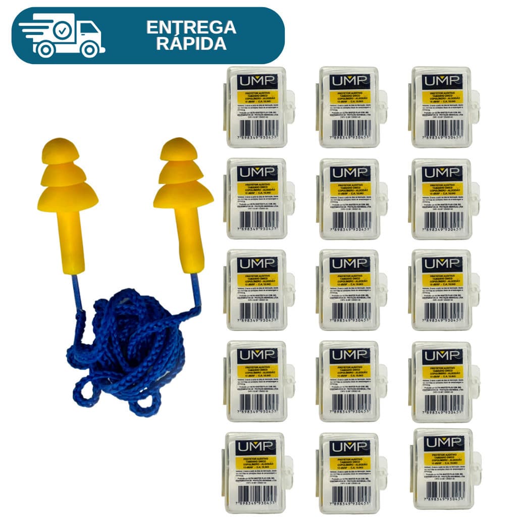 Kit 20 Protetor Auricular Tipo Plug Copolímero Cordão De Agodão Para Ouvido Abafador De Ruidos Protetor Auditivo