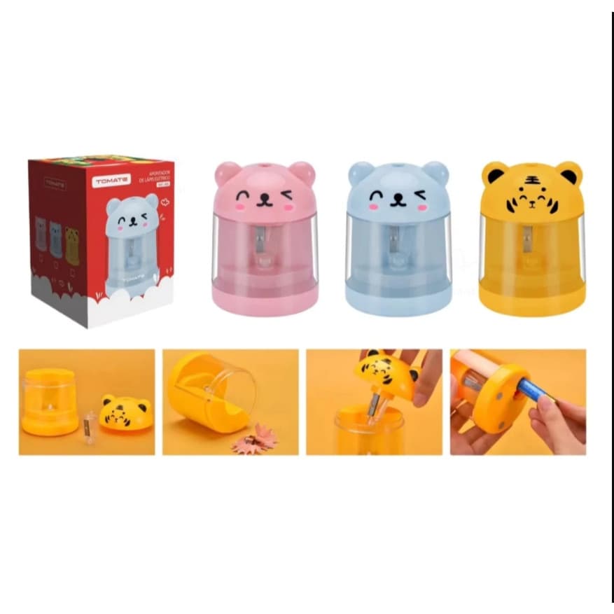 Apontador Lápis Mesa Elétrico A Pilha Bichinhos Infantil