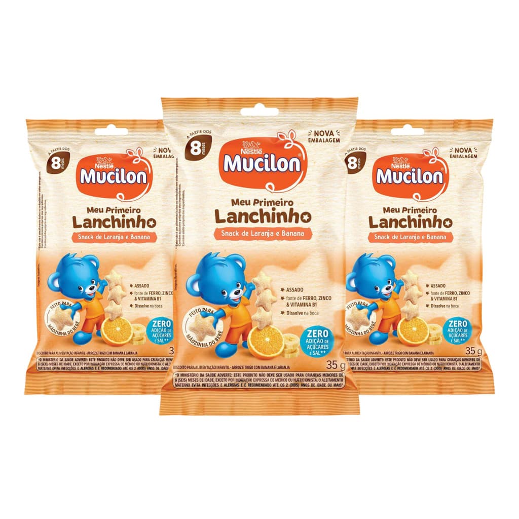 Kit 3 Lanchinho Mucilon Laranja e Banana 35g