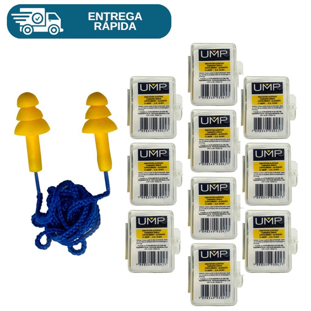Kit 10 Protetor Auricular Tipo Plug Copolímero Cordão De Agodão Para Ouvido Abafador De Ruidos Protetor Auditivo