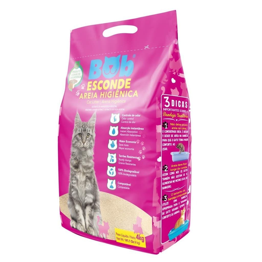 Areia Higiênica Bob Esconde com Extrato de Mandioca 4 Kg