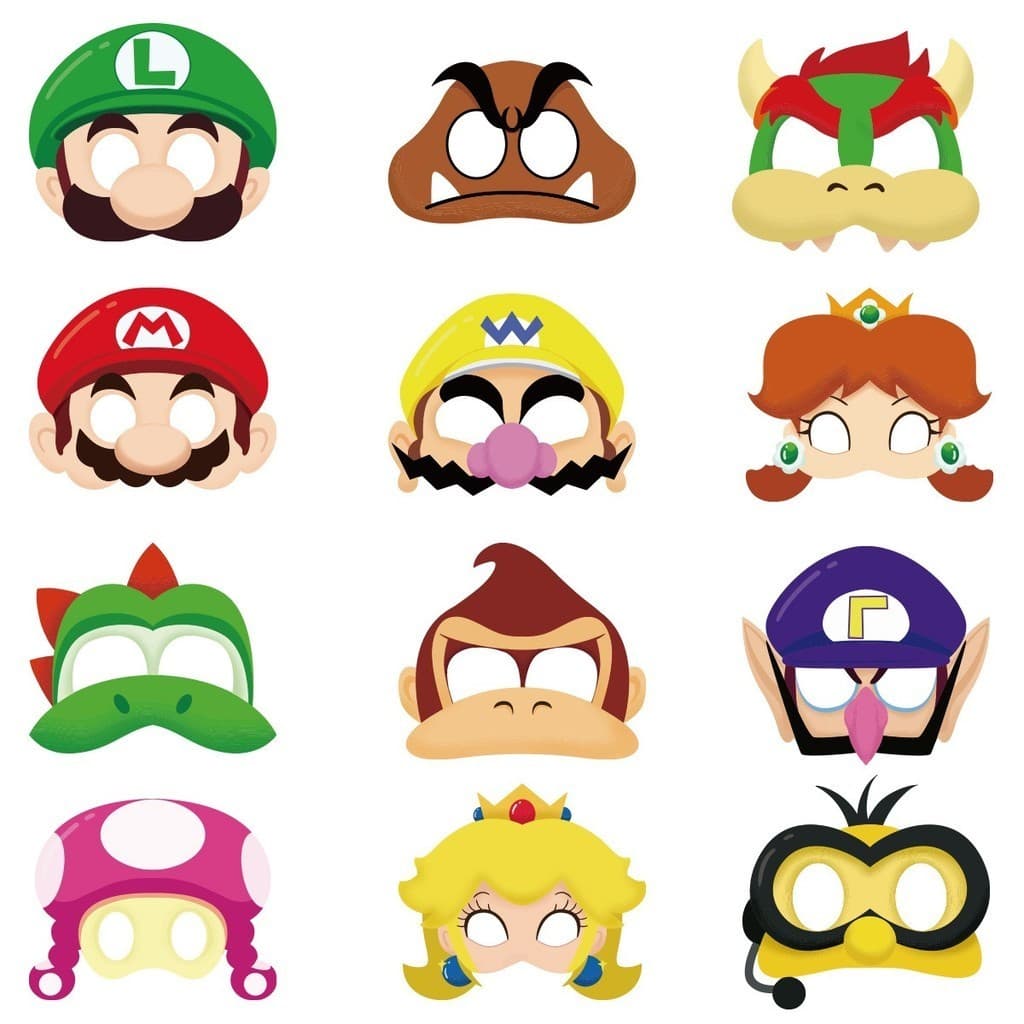 12pcs/Pack Máscara Mista Super Mario Bros Tema De Papel Kids Birthday Party Toys Favor
