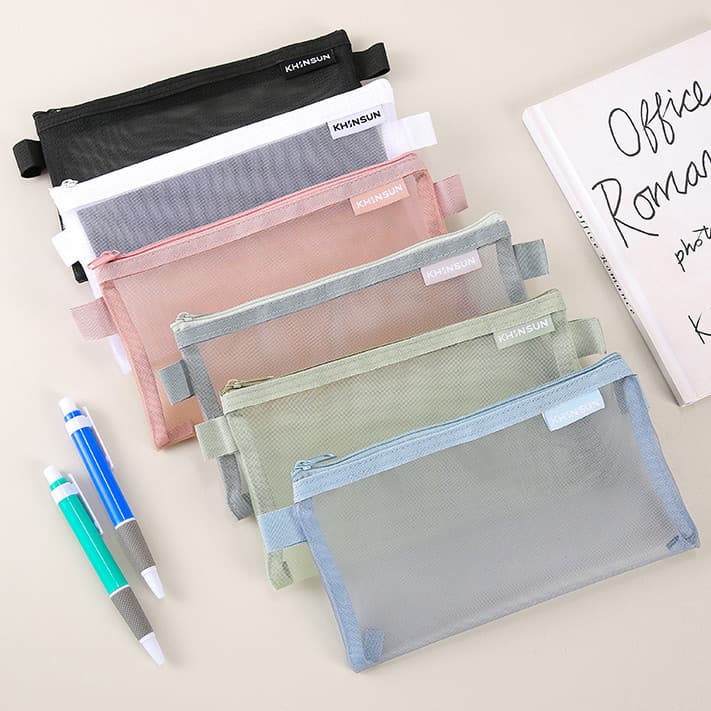 Morandi Estojo De Lápis De Malha Transparente Cor Nylon De Grande Capacidade Saco Papelaria Para Estudantes