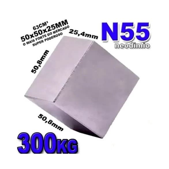 Super Imã De Neodímio N55 50.8x50.8x25 Trava Tudo Mais Forte Que N52 - 300kg