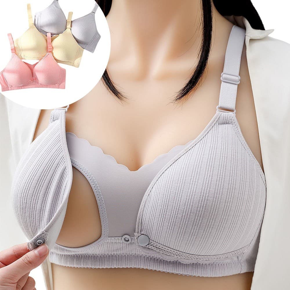 KIT C/ 3 Sutiã Amamentação Sutiã de Amamentação Reforçado em MICROFIBRA para Pós Parto Maternidade. （Cinza/Damasco/Rosa)