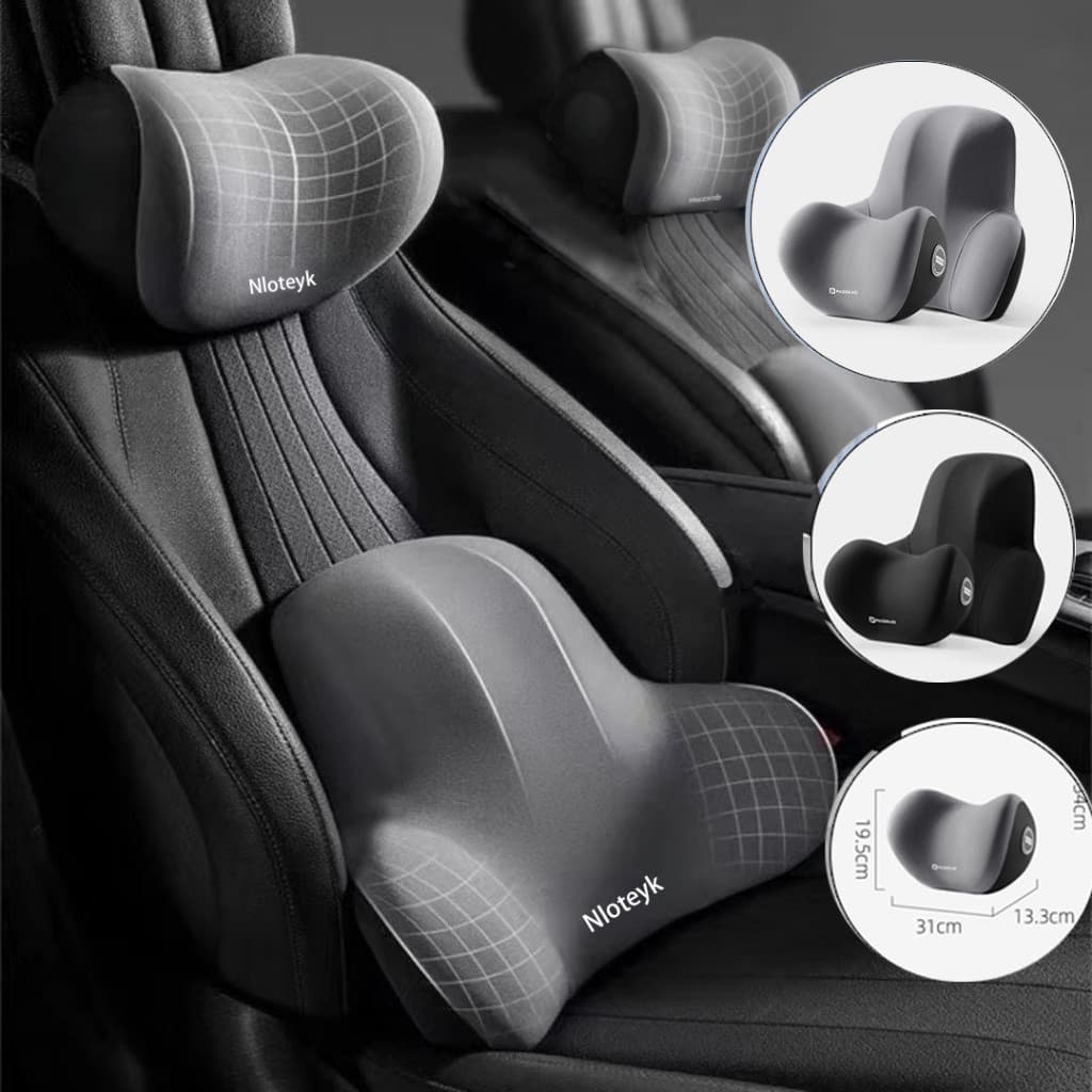 Almofada De Apoio Lombar Do Carro Memória 9D Algodão Preto