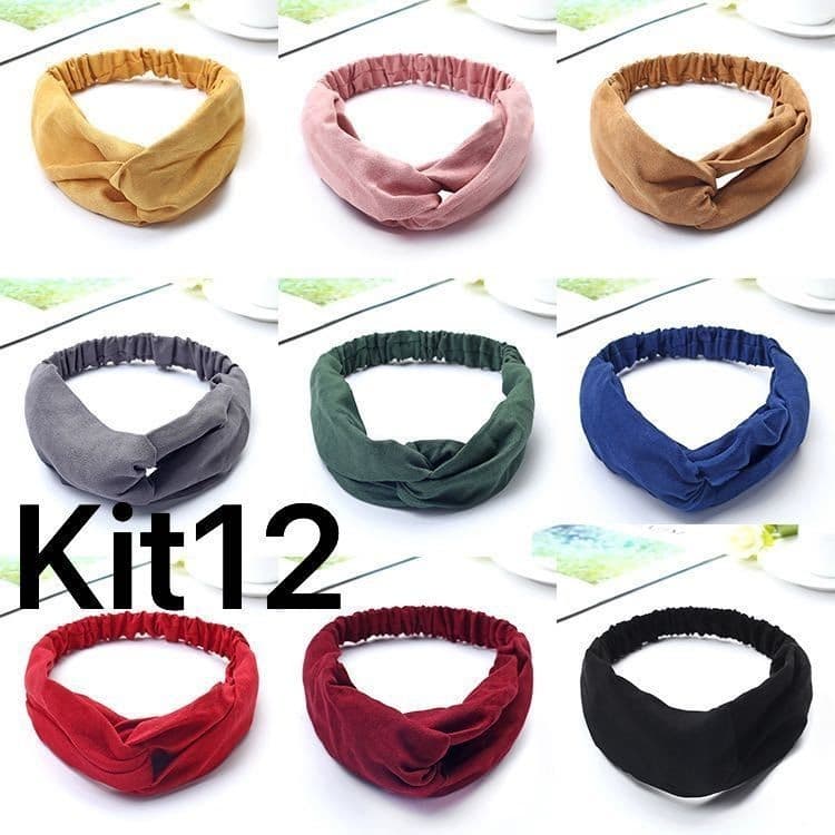 KIT12 Faixa De Cabeça Elástica Feminina Com Nó Acessório De Cabelo / Tiara