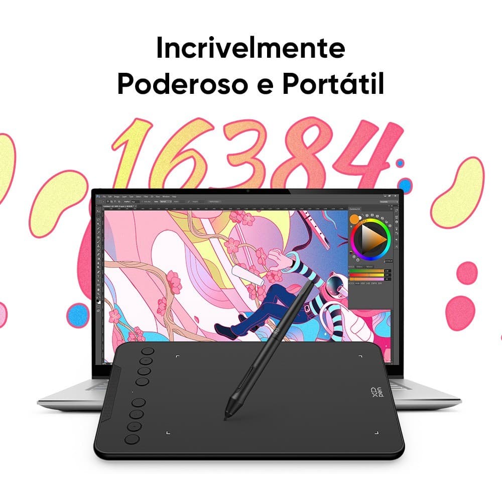 Mesa Digitalizadora 7"x4,37"com 8 Teclas Personalizáveis 16384 Níveis de Pressão Caneta Sem Bateria e Inclinação de 60°
