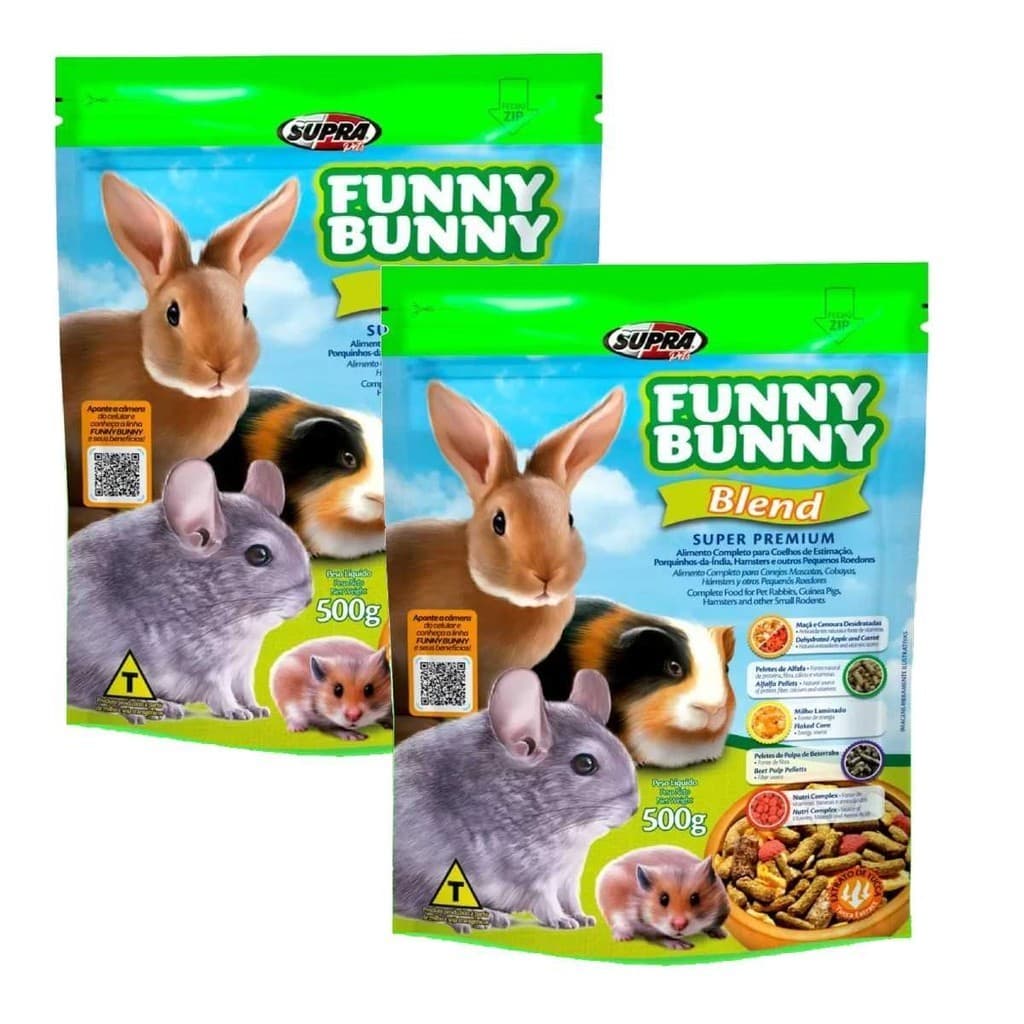 Kit 2 Rações Coelho, Hamsters e Roedores Funny Bunny 500gr