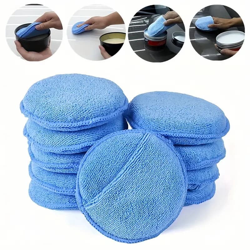 10 Pacotes de Aplicadores de Cera de Microfibra de 5 Polegadas, Almofada de Esponja Azul - Super Macia, Não Abrasiva, Se