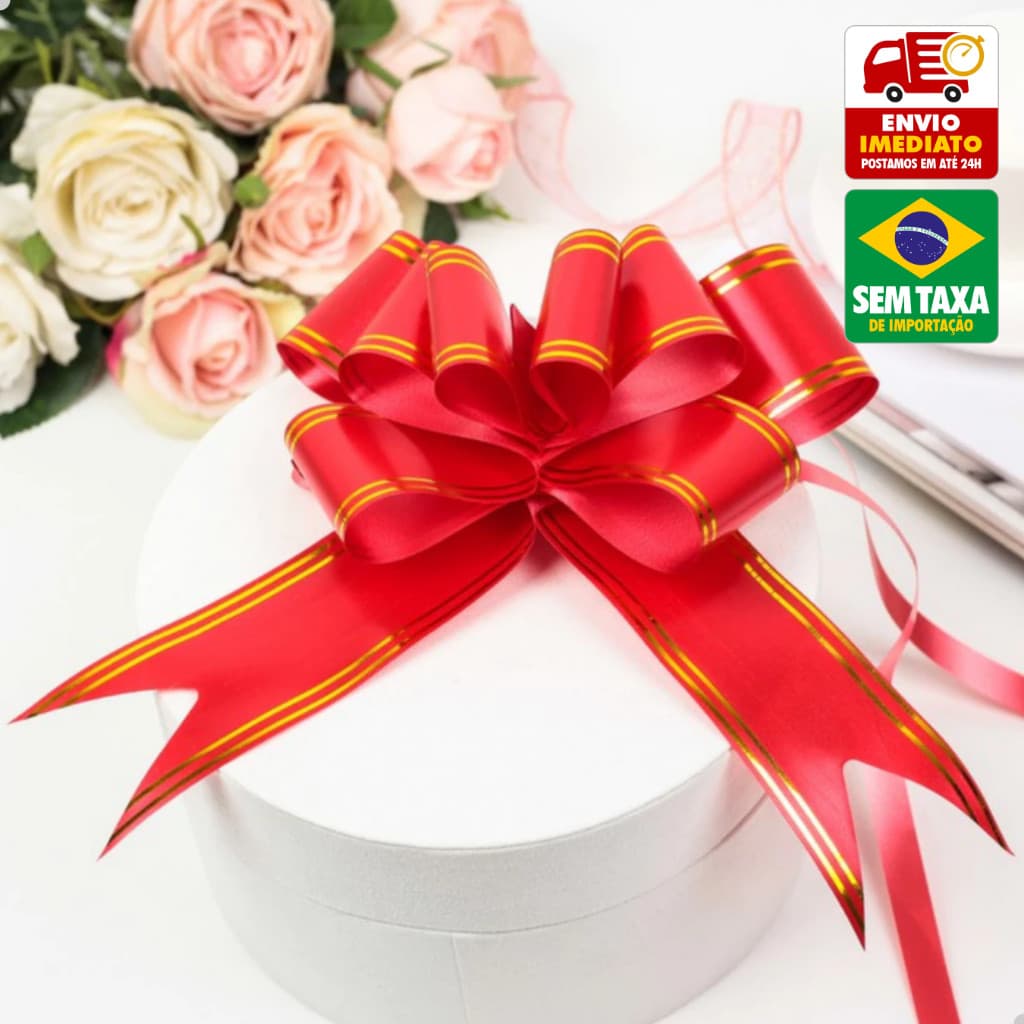 Kit 100 Laço Fácil Mágico Plastico 12/18/25/32 cm Para Presente Fita
