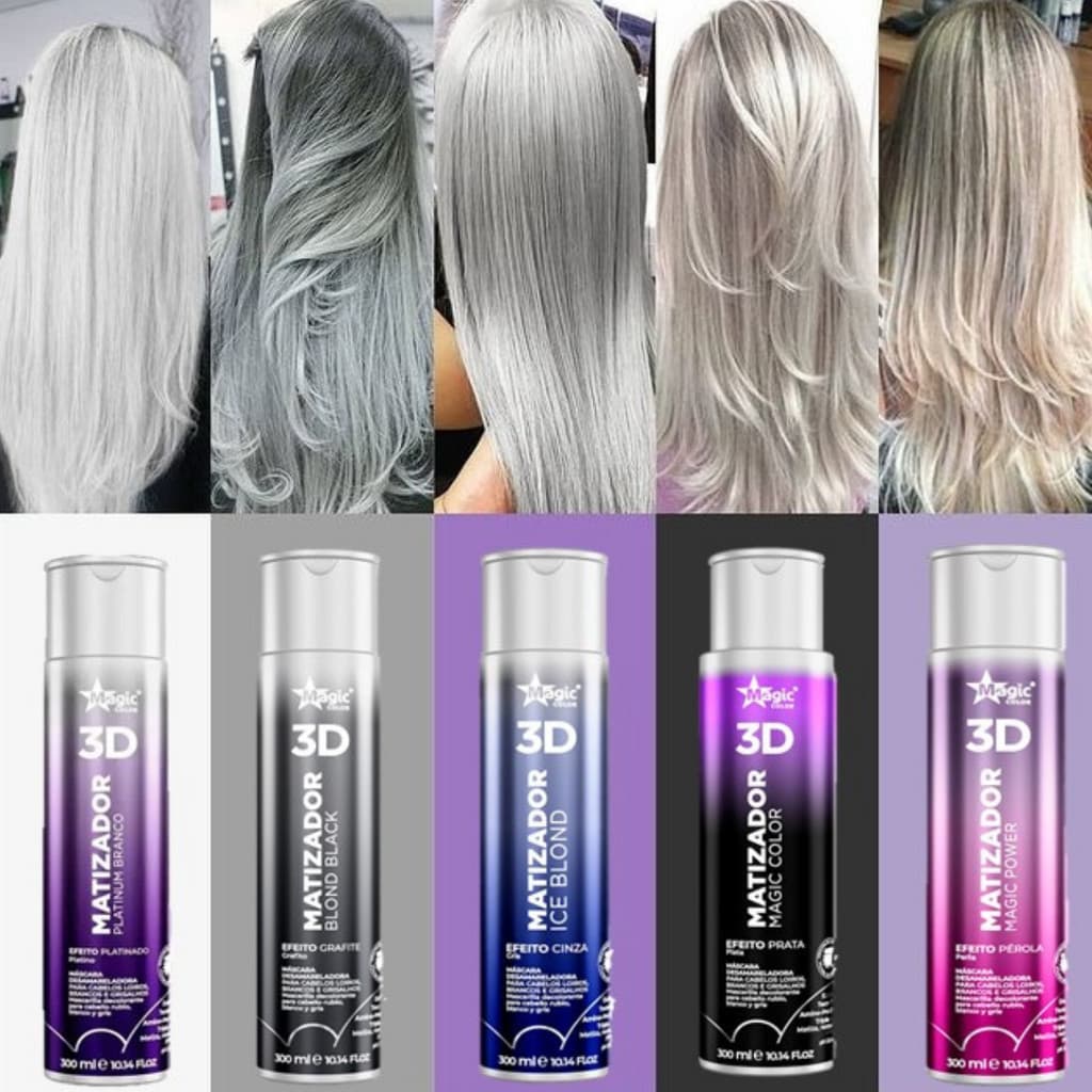 Matizador Magic Color Adeus Amarelado: Pérola, Prata, Cinza, Grafite, Platinado, Vermelho e Ruivo