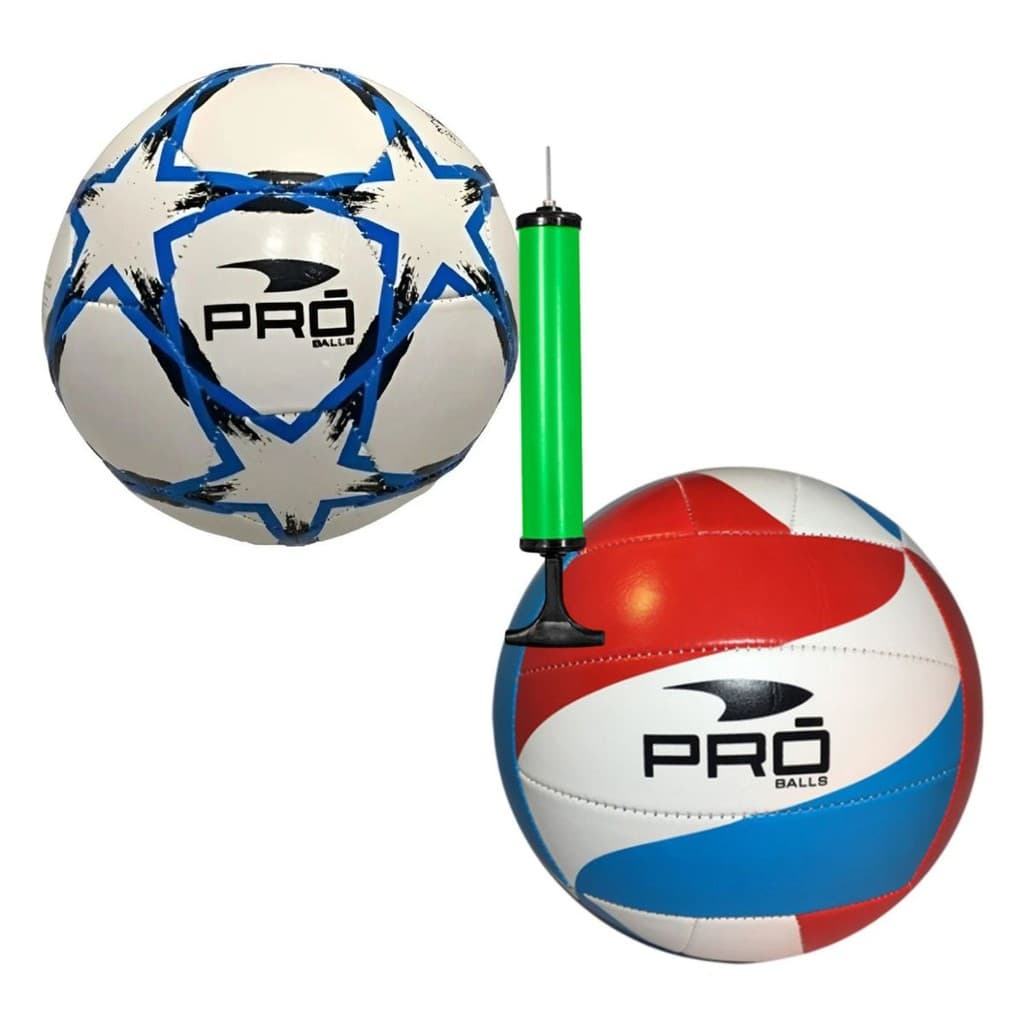 Kit Bola de Vôlei + Bola de Futebol Tamanho 5 Pró Balls + Bomba De Ar - Cores e Modelos Sortidos
