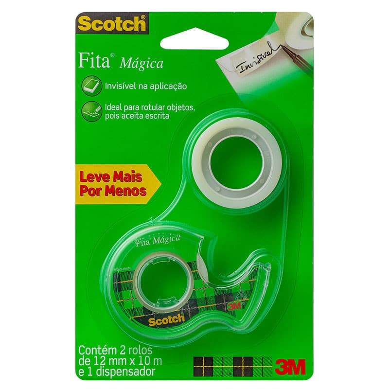 Fita mágica Scotch 12mmx10m com 2 rolos e 1 suporte 810 3M