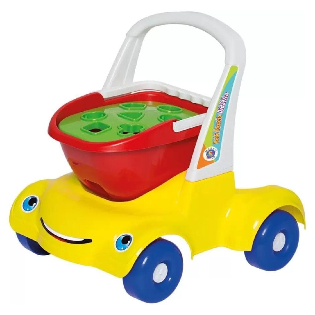 Carrinho Bebê Passeio Didático Colorido Formas Geométricas e Bonecos