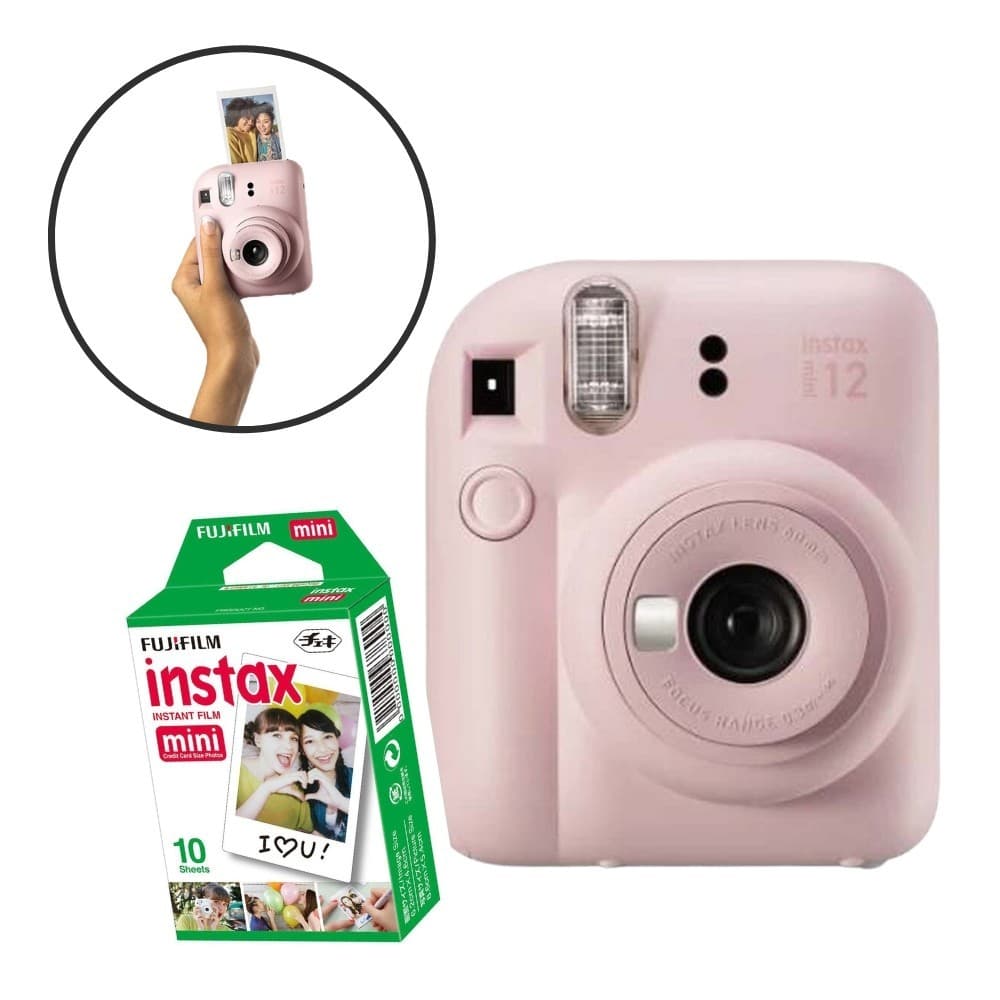 Câmera Instantânea Instax Mini 12 Rosa Claro com Filme de 10 poses