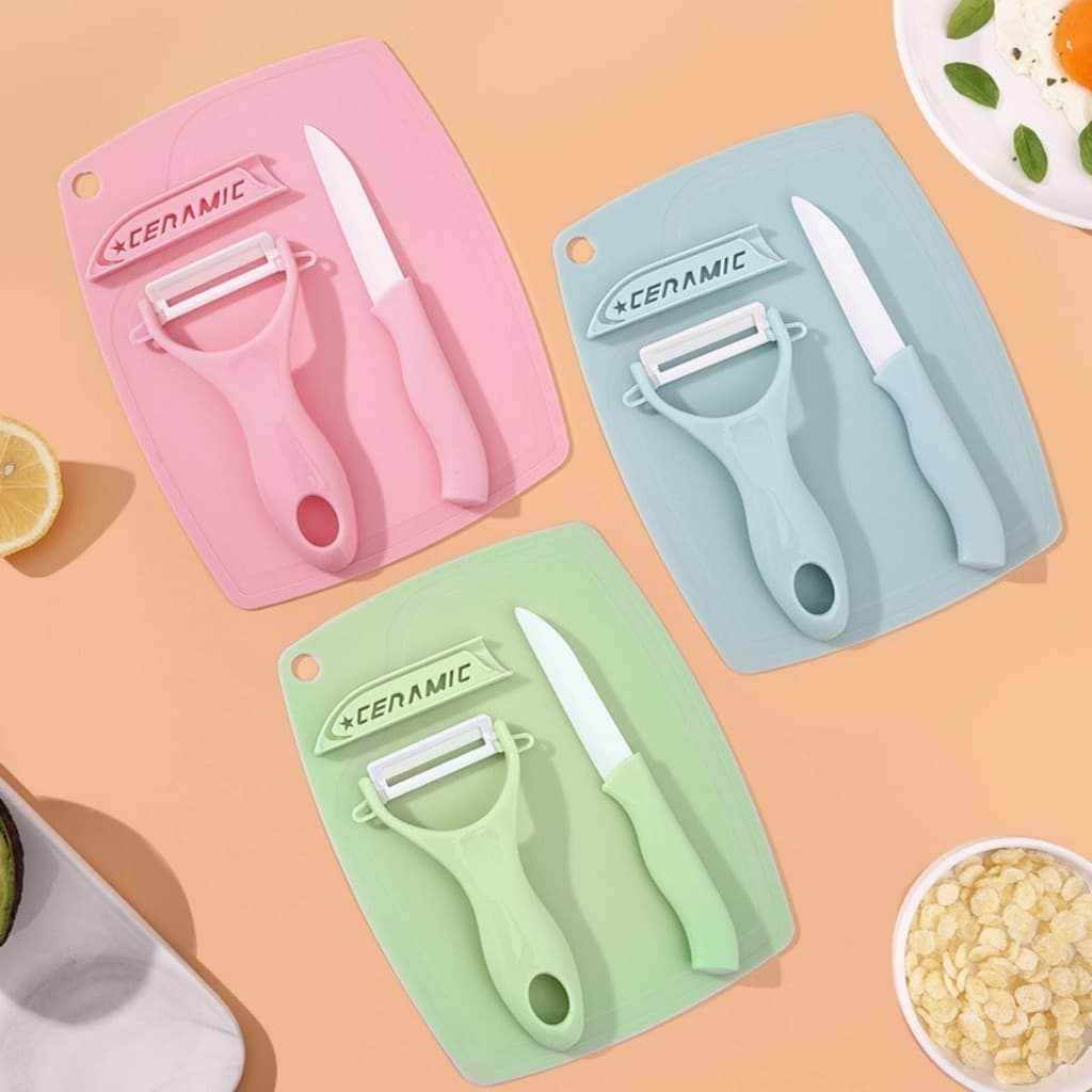 Faca de frutas de cerâmica, descascador de frutas de cerâmica, conjunto de tábua de corte - utensílios de cozinha
