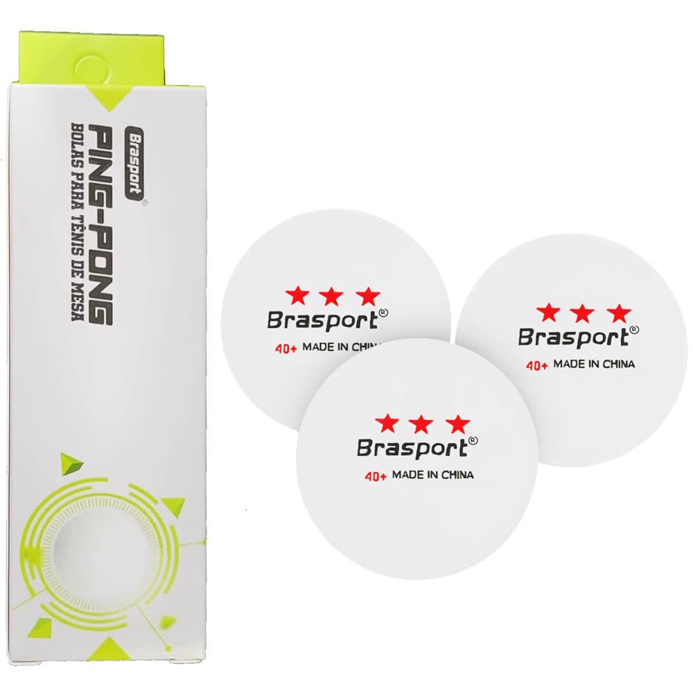 Bolinha de Tênis de Mesa Ping Pong c/ 03 Peças Brasport 40+ 3 Estrelas