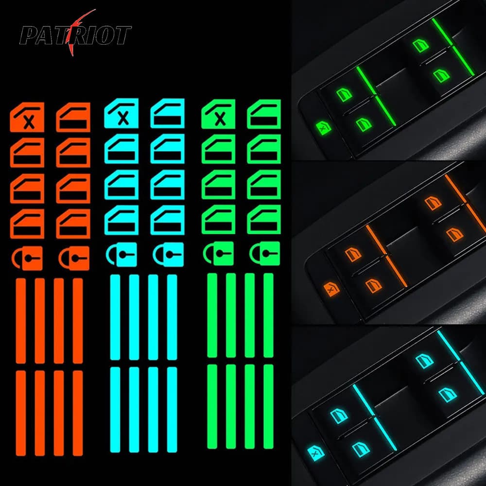 [PATRIO] Adesivos De Botão Luminoso Para Carro , Decalques Interruptor De Elevador De Janela , Noturnos Brilhantes Inter