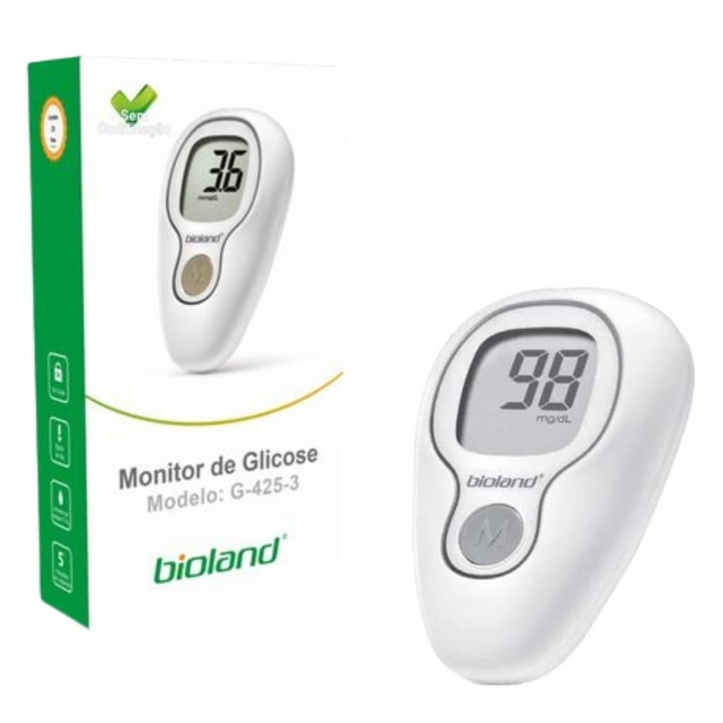 Glicosímetro Bioland G-425-3 Cinza Medidor Glicose Aparelho Glicemia G4253 Digital P/ Medir Diabetes