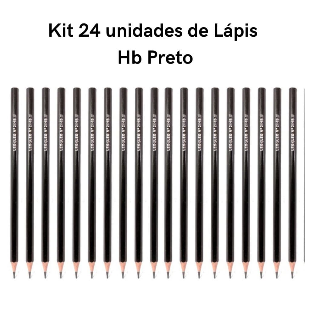 Kit 24 Lápis Preto HB N°2 de Escrever Ponta Resistente Sextavado Escolar Leo&Leo