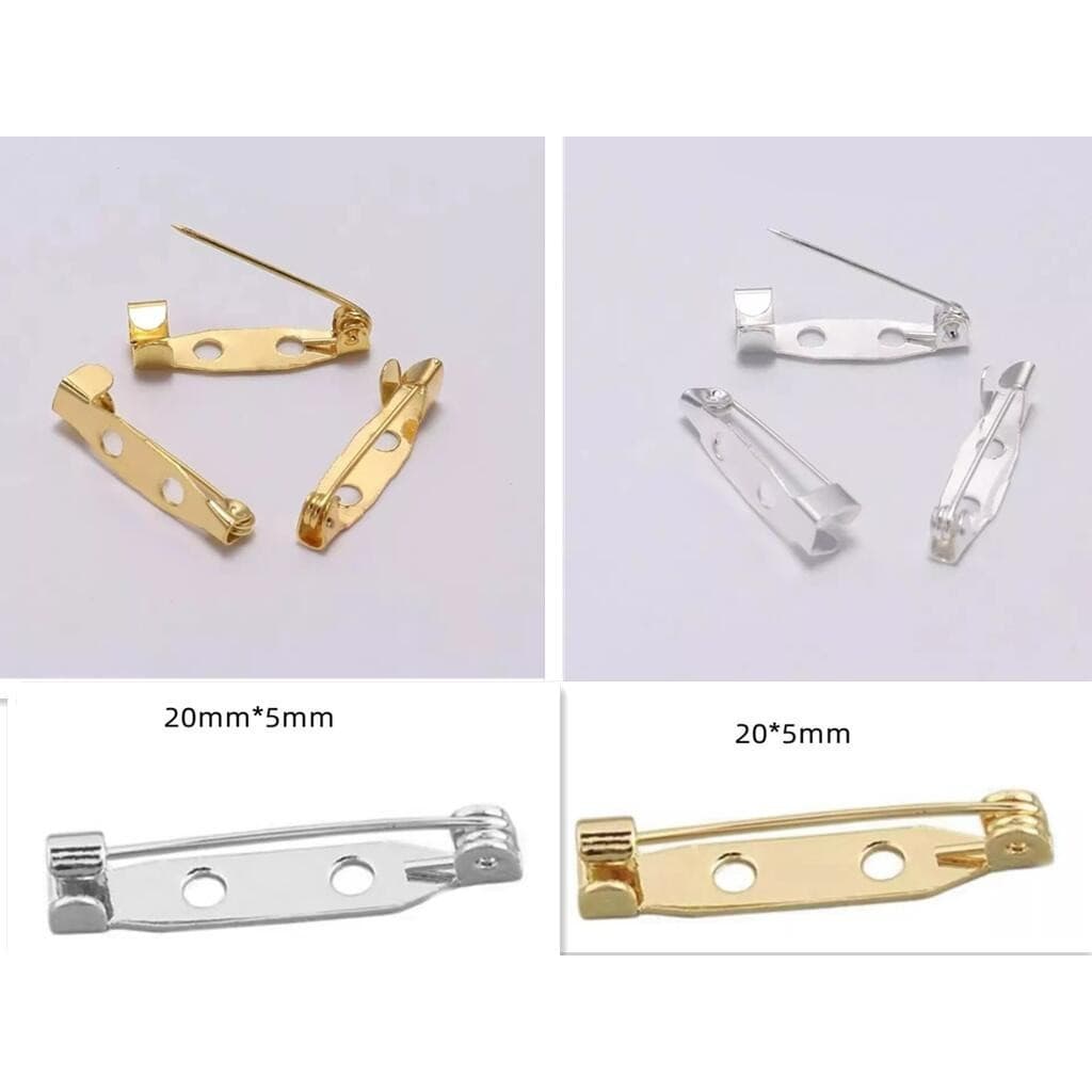 Base Para Broche - 50 Pcs Prata +50 Pcs Dourado- 20mm