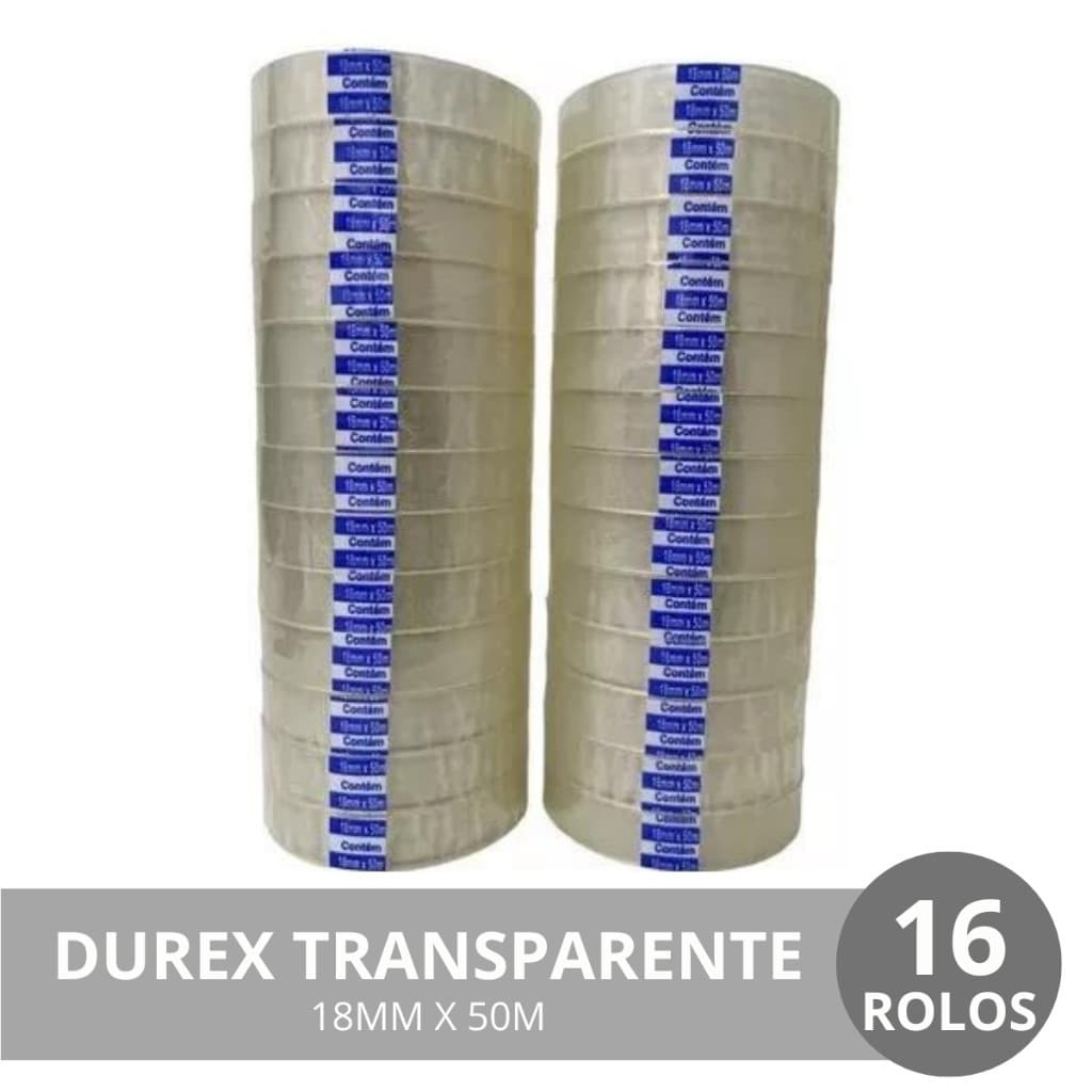 KIT 12 ROLOS DE FITA ADESIVA 18X50 -  DUREX TRANSPARENTE 18MM X 50 METROS