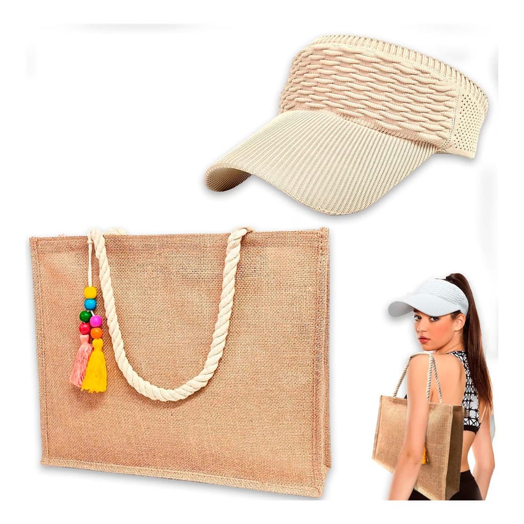 Viseira Feminina + Bolsa De Palha Praia Piscina Verão - Kit Fashion Moda