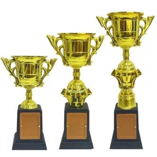Kit C/ 3 Troféus Taça Dourado - 28, 24 E 19 Cm