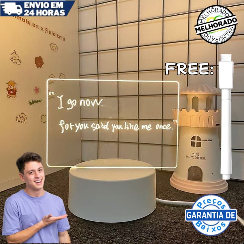 Luminaria Led Escrever De Caneta Lousa Quadro Mesa Anotacoes Presente Dia Dos Namorados