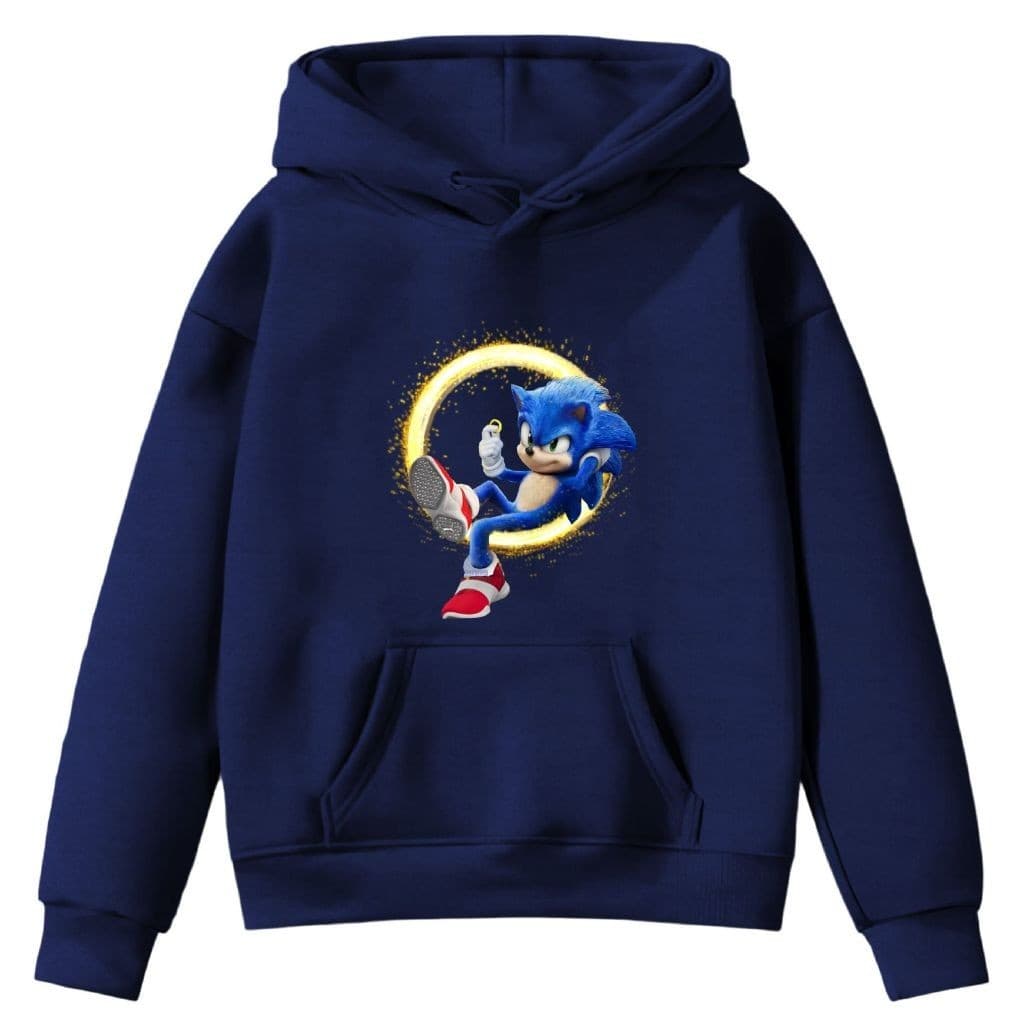 Moletom Infantil Corredor Son ic Ouriço Azul Desenho Bolso Canguru Com Capuz