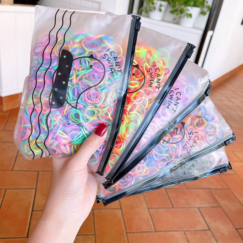 KIT 500/1000/1500 Peças Elásticos Faixas de Cabelo Com Bolsa Contendo Ligas de Silicone - WL