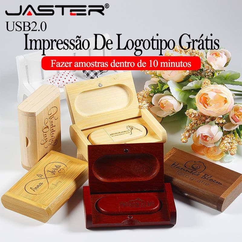 JASTER (Logotipo Personalizado Gratuito) USB Flash Drive 64GB Presentes De Casamento 2.0 Memory Stick 32GB Madeira Com P