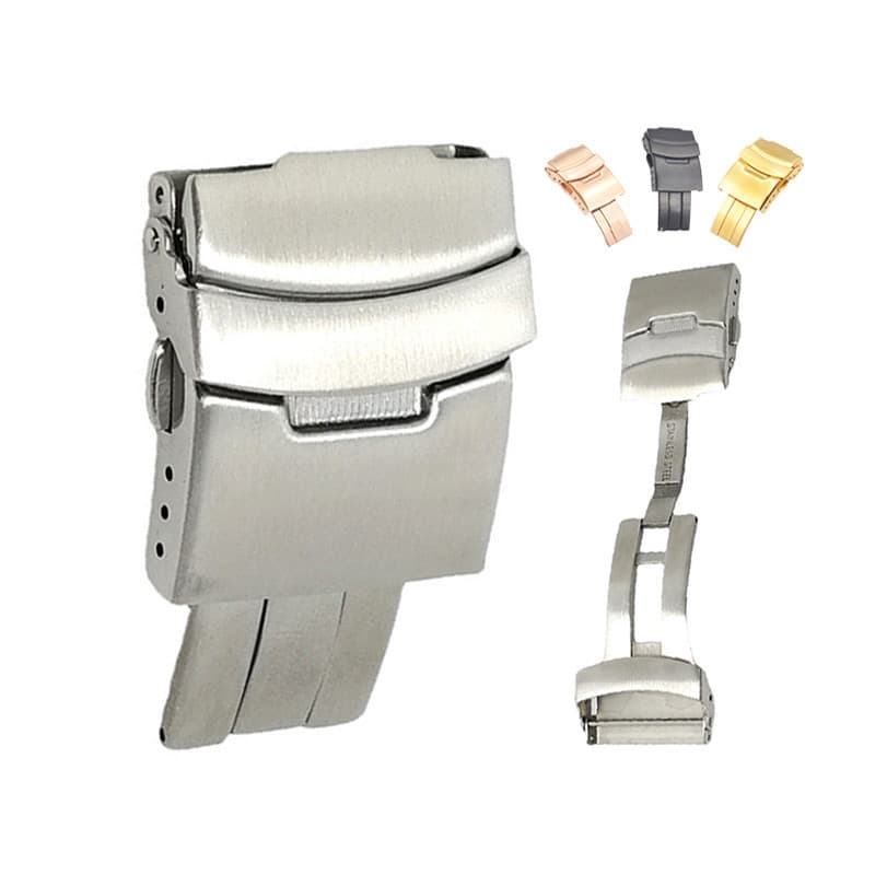 304 Fivela De Relógio De Aço Inoxidável 18mm 20mm 22mm 24mm Metálica Dobrável Botão De Pressão Dupla Fecho Sólido Acessórios