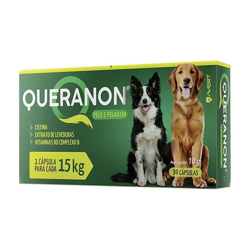 Queranon 15kg 30 Capsulas Pelo e Pelagem 1 Comp a Cada 15 kg Cães e Gatos