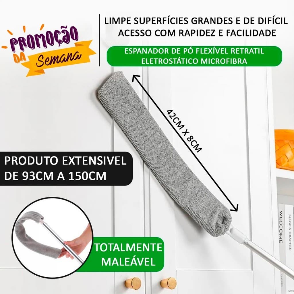 Espanador de Pó Limpa Poeira Flexível Retrátil Limpador Lugar Estreito de Aço Plástico e Poliéster