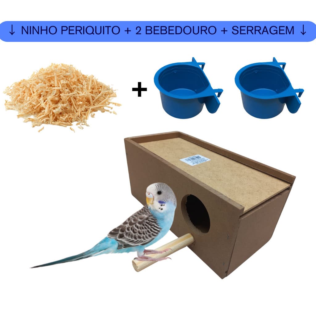 Ninho para periquito casinha para passaros + 2 comedouro